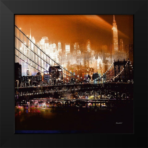 Brooklyn Bridge by Night Black Modern Wood Framed Art Print by Mereditt.f