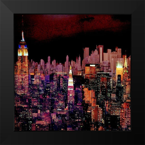 New York by Night I Black Modern Wood Framed Art Print by Mereditt.f