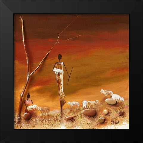 Mon troupeau Black Modern Wood Framed Art Print by Marso