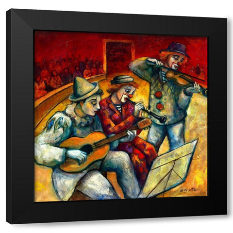 Les clowns musiciens Black Modern Wood Framed Art Print by Wittwe, Betty