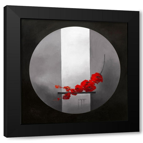 Fleurs rouges Black Modern Wood Framed Art Print with Double Matting by Triki, Bernadette