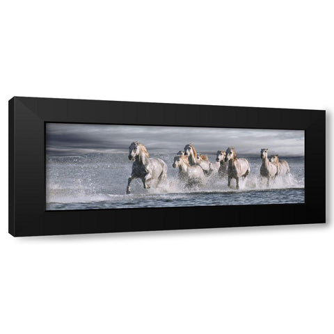 Horses Running at the Beach Black Modern Wood Framed Art Print by Llovet, Jorge