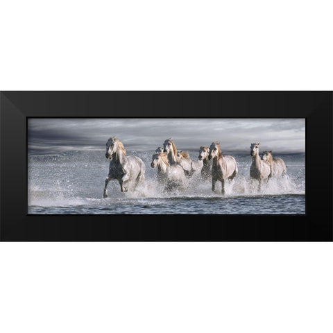 Horses Running at the Beach Black Modern Wood Framed Art Print by Llovet, Jorge