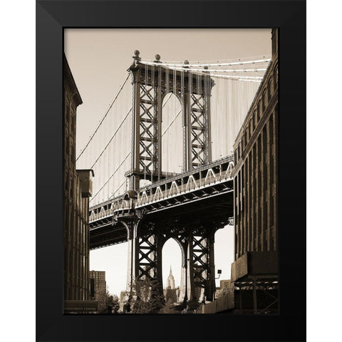 Manhattan Bridge Black Modern Wood Framed Art Print by Terrible, Aurelien
