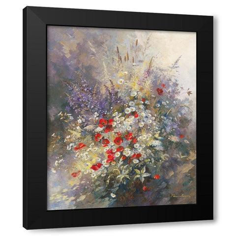 Coquelicots Black Modern Wood Framed Art Print with Double Matting by Messely, Paul