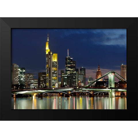 Frankfurt Main Skyline Abend Black Modern Wood Framed Art Print by Fischer, Rolf
