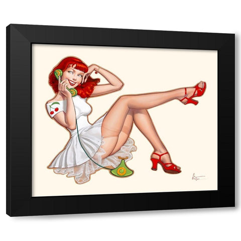 Cathy au telephone Black Modern Wood Framed Art Print with Double Matting by Hitte, Patrick