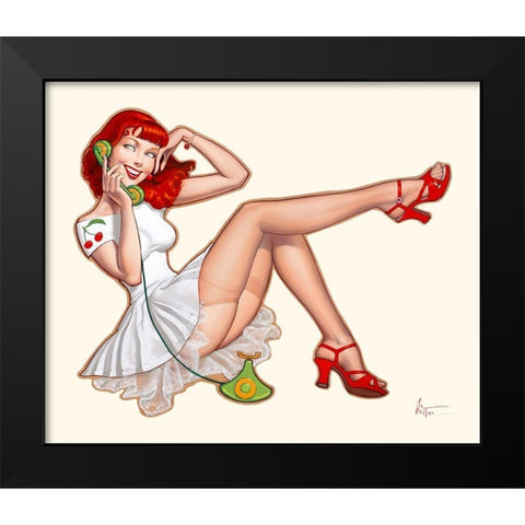 Cathy au telephone Black Modern Wood Framed Art Print by Hitte, Patrick