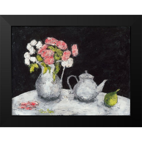 Theiere et roses d Elisa Black Modern Wood Framed Art Print by Persillon, Francoise
