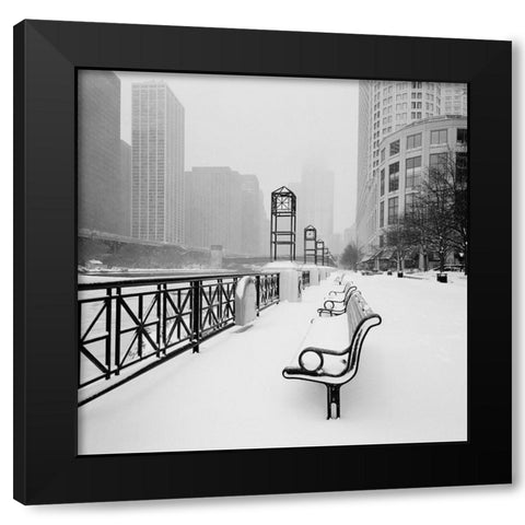 Chicago River Promenade in Winter Black Modern Wood Framed Art Print by Butcher, Dave
