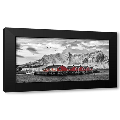 Lofoten Nahe Reine mit roten Hutten Black Modern Wood Framed Art Print with Double Matting by Fischer, Rolf
