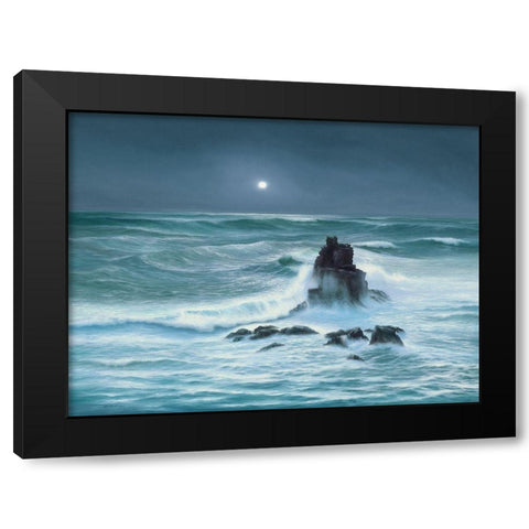Amoured Knight Rock Lands End Cornwall Black Modern Wood Framed Art Print by Sim, John F