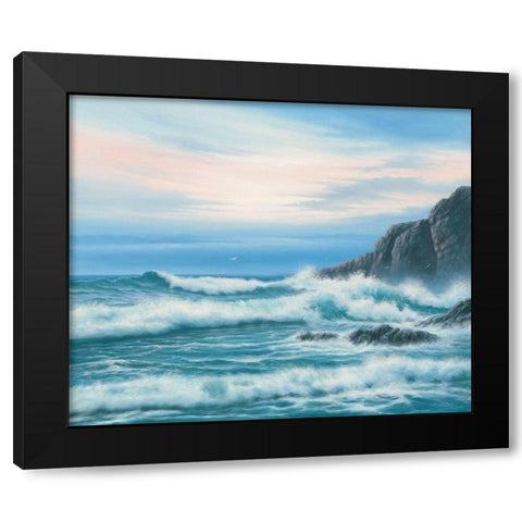 Atlantic Breakers on Cornish Coast Black Modern Wood Framed Art Print with Double Matting by Sim, John F