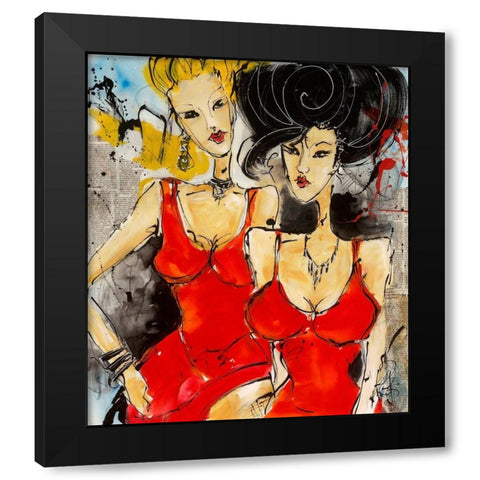Demoiselles en rouge Black Modern Wood Framed Art Print with Double Matting by Zacher-Finet, Isabelle