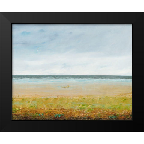 Lone Seagull Black Modern Wood Framed Art Print by Royer, Simon