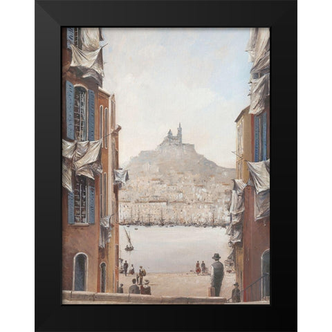 Descente vers le vieux port Black Modern Wood Framed Art Print by Letestu, Yann