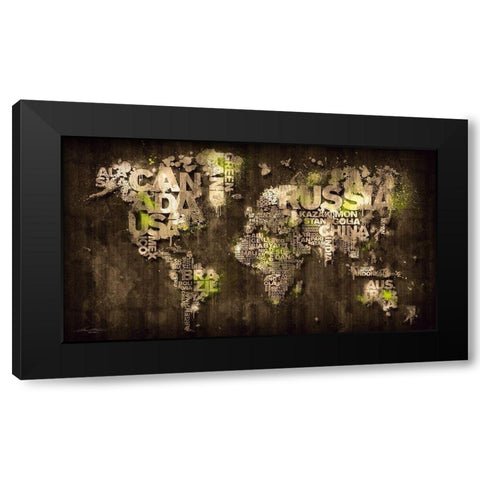 Dark Storm Lime Green Black Modern Wood Framed Art Print with Double Matting by Mikael D. Design