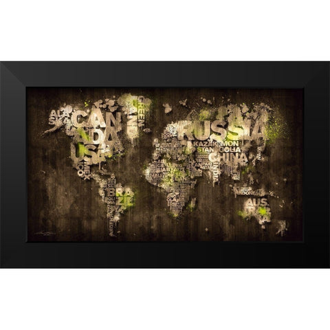 Dark Storm Lime Green Black Modern Wood Framed Art Print by Mikael D. Design