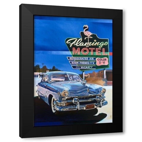 Flamingo Motel Black Modern Wood Framed Art Print with Double Matting by VAUTRIN