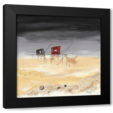 Peche dans l estuaire Black Modern Wood Framed Art Print with Double Matting by Marso