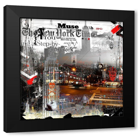 Gris New York Black Modern Wood Framed Art Print with Double Matting by MN.FF