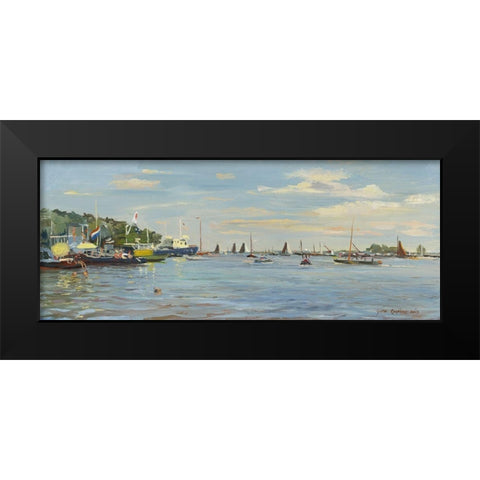 Skûtsjesilen Traditional Sailing Black Modern Wood Framed Art Print by Koopmans, Gosse