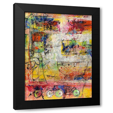 Gelber Engel und Fisch im Glas Black Modern Wood Framed Art Print by Luci