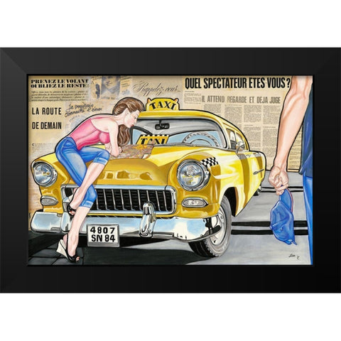 Taxi Black Modern Wood Framed Art Print by Lisa.C