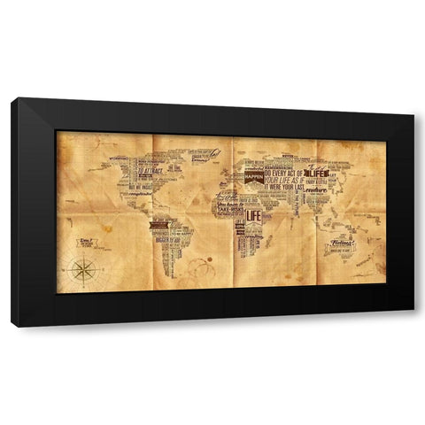 World of Life-Seachart Black Modern Wood Framed Art Print with Double Matting by Mikael D. Design
