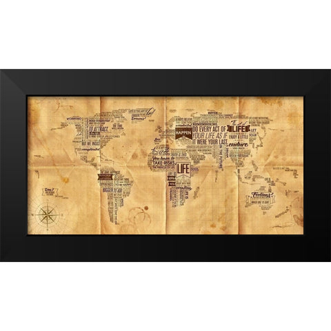 World of Life-Seachart Black Modern Wood Framed Art Print by Mikael D. Design