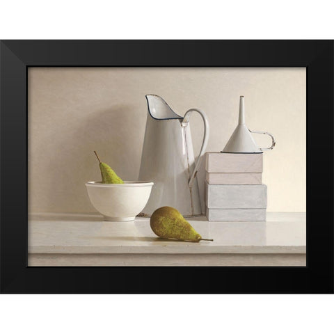 2 pears-2 boxes-jug-bowl and funnel Black Modern Wood Framed Art Print by de Bont, Willem
