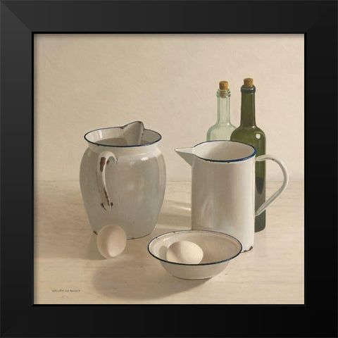 2 jugs-2 bottles-2 eggs and a bowl Black Modern Wood Framed Art Print by de Bont, Willem