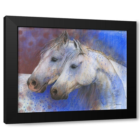 Two Horses Black Modern Wood Framed Art Print by Botman, Loes