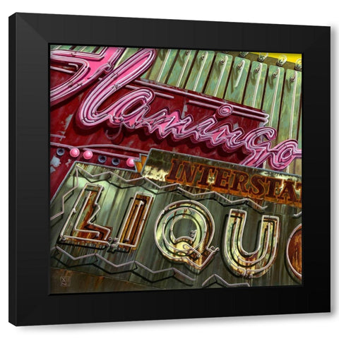 Flamingo Liquor s Black Modern Wood Framed Art Print with Double Matting by van Sprengel, Didier