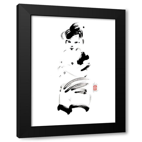 La tentation Black Modern Wood Framed Art Print by Hanniet, Marc