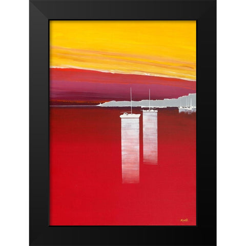 Bateaux rouges Black Modern Wood Framed Art Print by Moune, Pierre