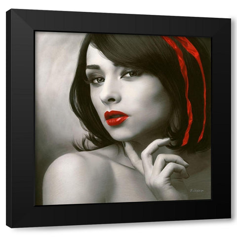 Strawberry Red Black Modern Wood Framed Art Print by Seifert, Brita