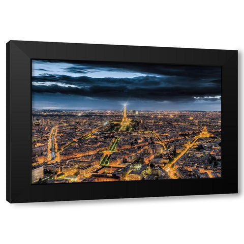 Paris by Night Black Modern Wood Framed Art Print with Double Matting by Bertrande, Arnaud