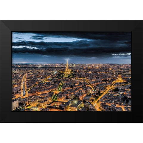 Paris by Night Black Modern Wood Framed Art Print by Bertrande, Arnaud
