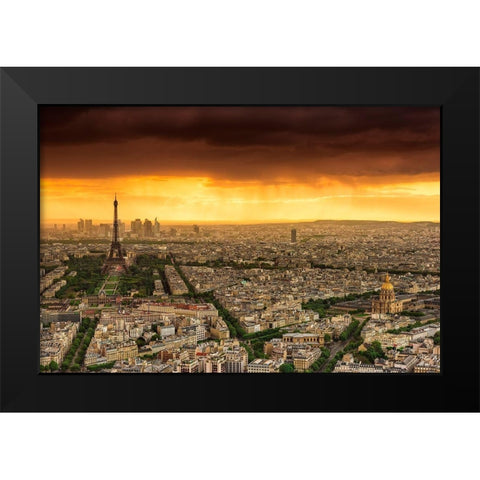 Sunset to Paris Black Modern Wood Framed Art Print by Bertrande, Arnaud