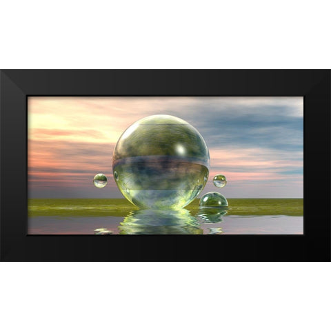 Green Bowls Black Modern Wood Framed Art Print by Hillert, Peter