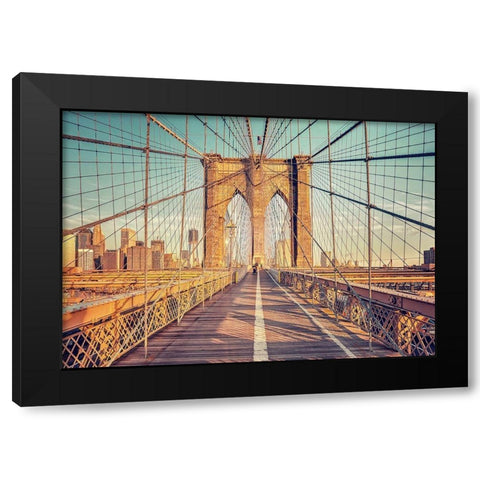 Brooklyn Bridge Black Modern Wood Framed Art Print with Double Matting by Haker, Matthias