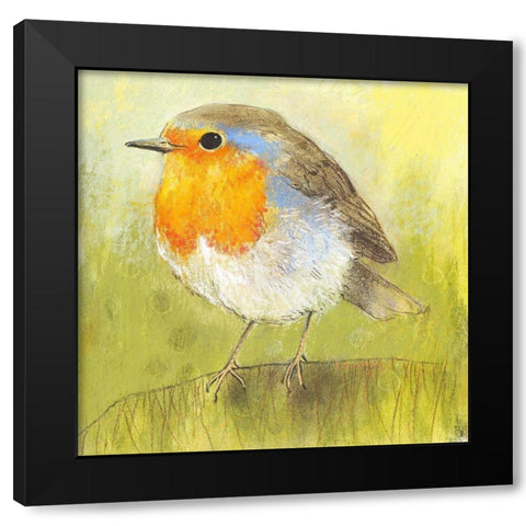 Rotkehlchen Black Modern Wood Framed Art Print by Botman, Loes