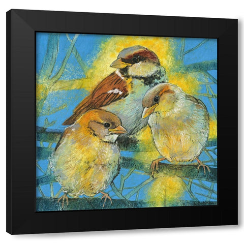 Spatzen Black Modern Wood Framed Art Print by Botman, Loes