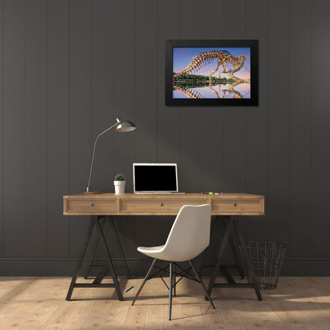 T-Rex Black Modern Wood Framed Art Print by Bertrande, Arnaud