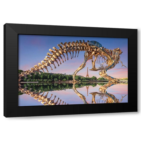 T-Rex Black Modern Wood Framed Art Print with Double Matting by Bertrande, Arnaud