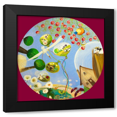 Des vaches en bulles Black Modern Wood Framed Art Print by Naudin, Genevieve