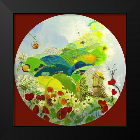 Que la campagne est ronde ! Black Modern Wood Framed Art Print by Naudin, Genevieve