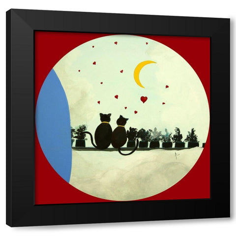 Chats perches Black Modern Wood Framed Art Print with Double Matting by Naudin, Genevieve