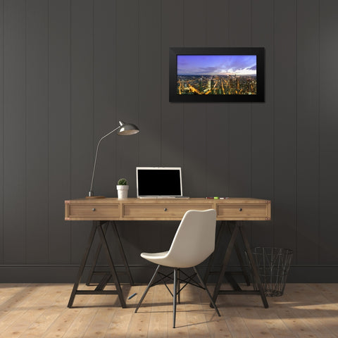 Frankfurt Panorama beleuchtet Panoramadetail Black Modern Wood Framed Art Print by Fischer, Rolf